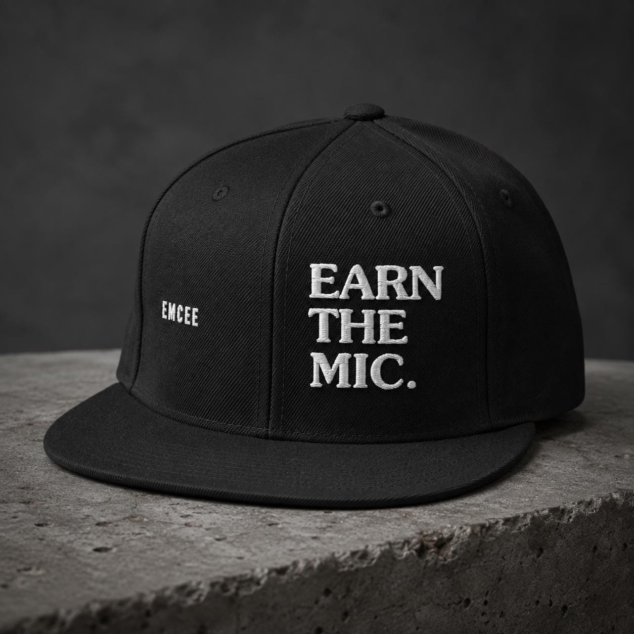 Emcee Snapback Hat | Earn The Mic Embroidered Cap | MC Rapper Gift | Old School Hip Hop Streetwear | Gift for Lyricists and Freestylers
