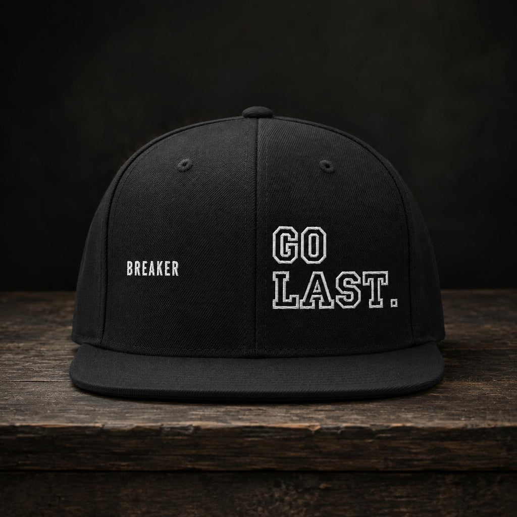 Bboy Hat, Embroidered Snapback Cap, Breakdancing Gift, Go Last, Black Flat Brim Cap, BX Originals
