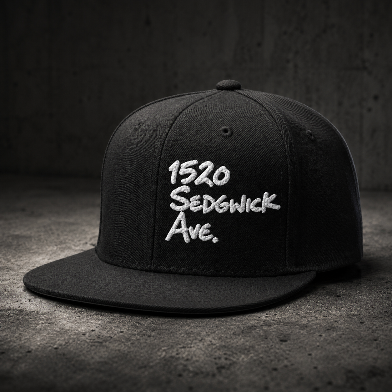 BX Originals 1520 Cap, black snapback with white embroidered 1520 Sedgwick Ave. lettering.