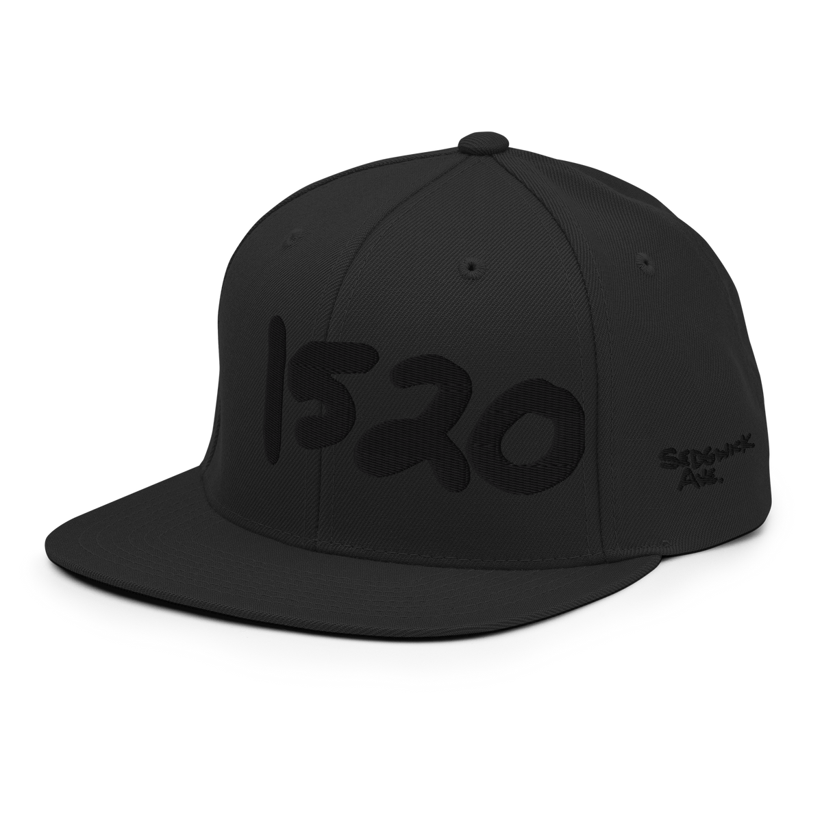 Angled front view of the black-on-black 1520 Cap