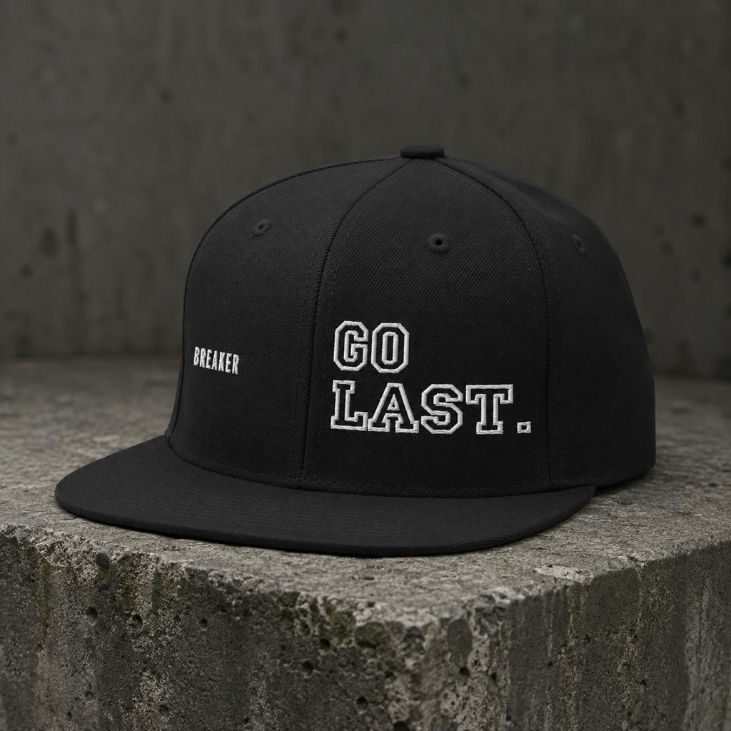Bboy Hat, Embroidered Snapback Cap, Breakdancing Gift, Go Last, Black Flat Brim Cap, BX Originals