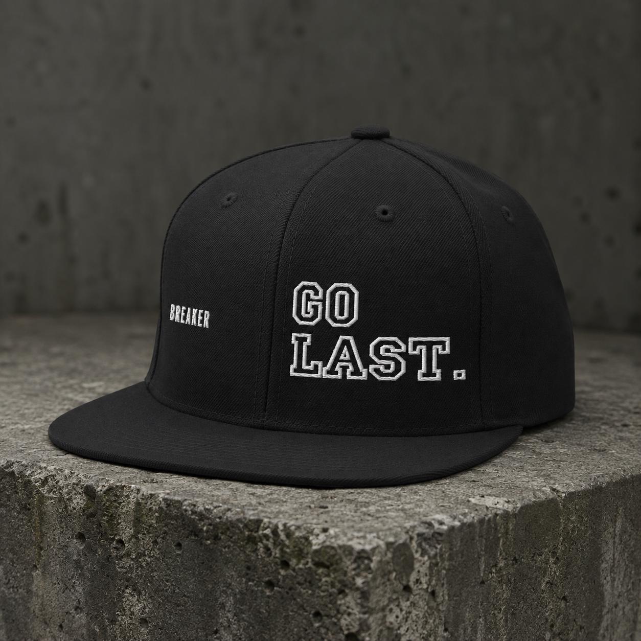Bboy Hat, Embroidered Snapback Cap, Breakdancing Gift, Go Last, Black Flat Brim Cap, BX Originals