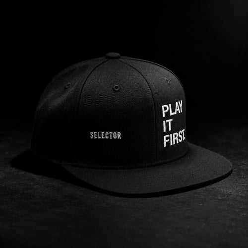 Selector Snapback Hat | Play It First Embroidered DJ Cap | Sound System Culture | Old School Hip Hop Streetwear | Gift for DJs