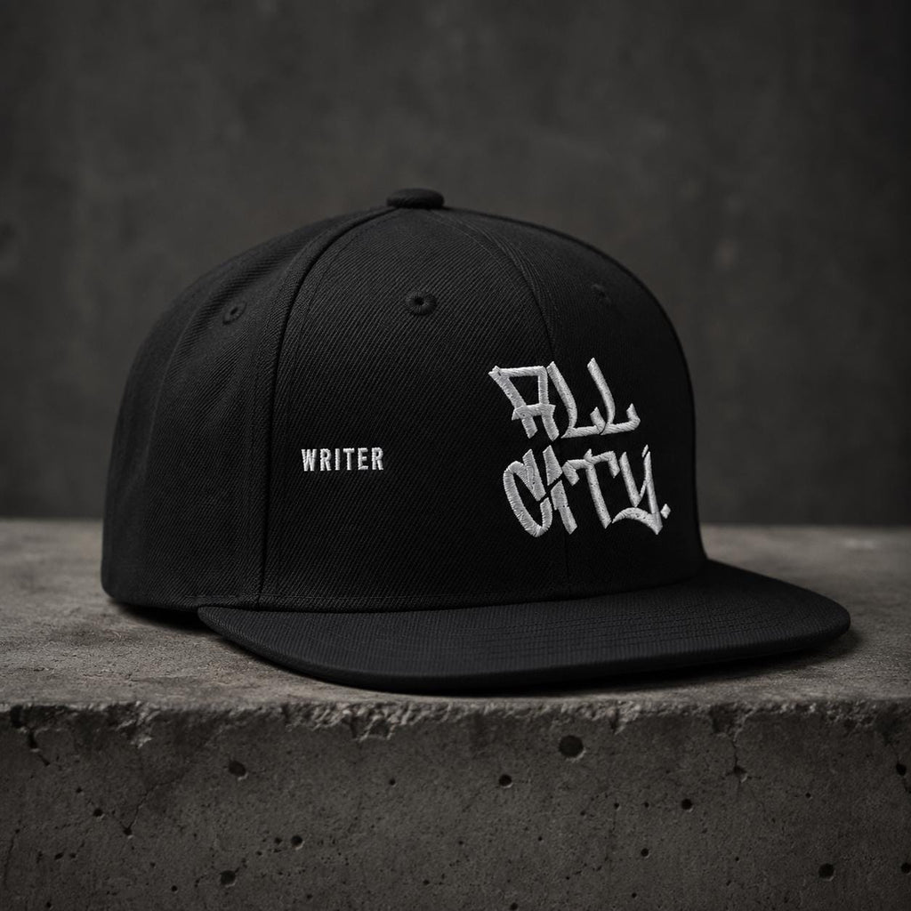 Graffiti Hat, Embroidered Snapback Cap, All City Handstyle, Street Art Gift for Him, Black Flat Brim, BX Originals