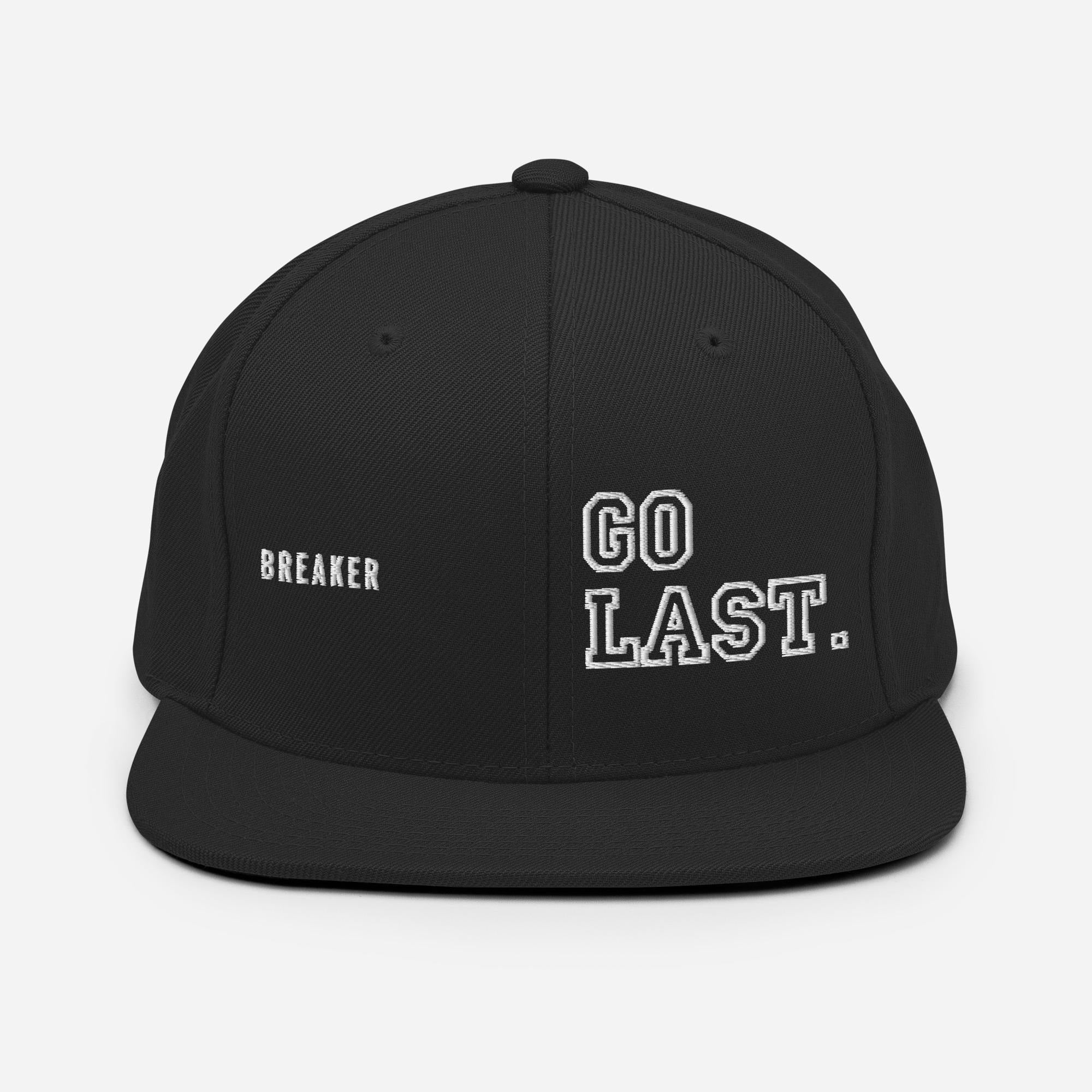 Bboy Hat, Embroidered Snapback Cap, Breakdancing Gift, Go Last, Black Flat Brim Cap, BX Originals