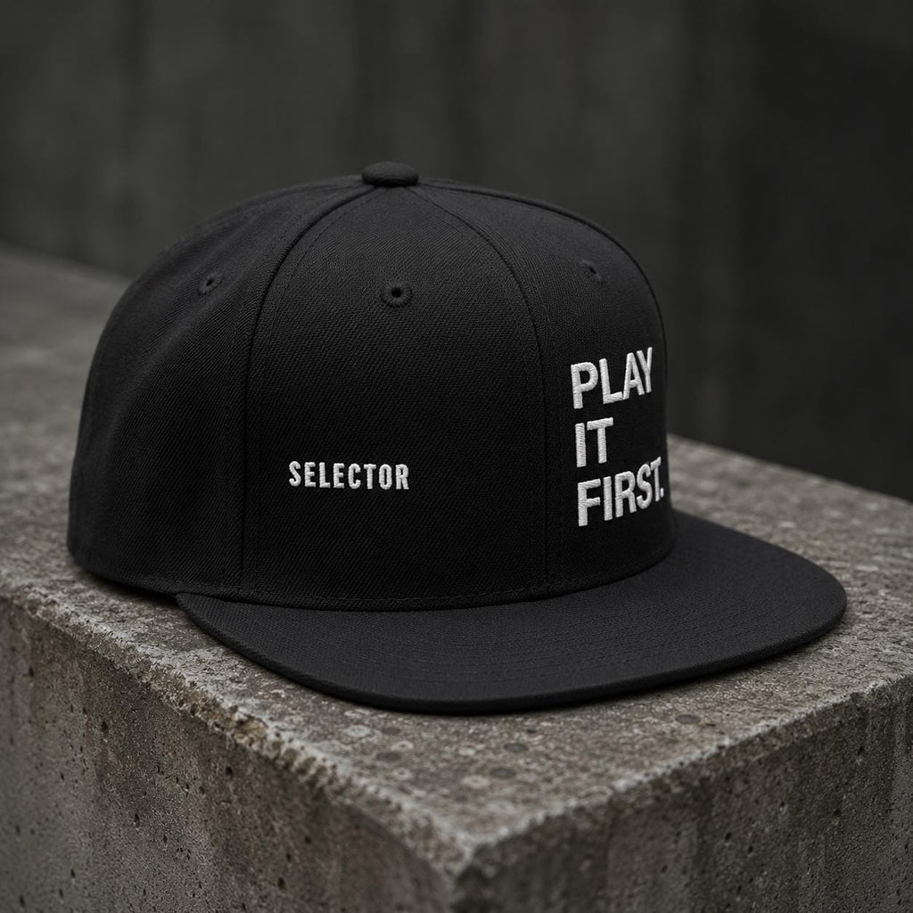 Selector Snapback Hat | Play It First Embroidered DJ Cap | Sound System Culture | Old School Hip Hop Streetwear | Gift for DJs