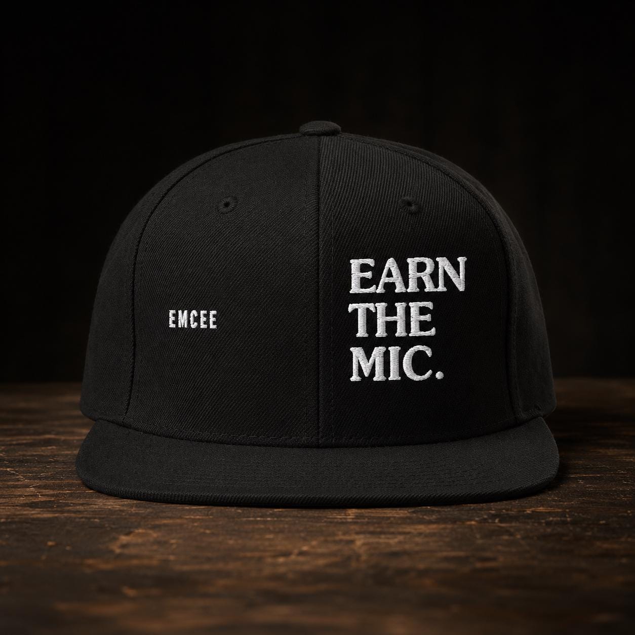 Emcee Snapback Hat | Earn The Mic Embroidered Cap | MC Rapper Gift | Old School Hip Hop Streetwear | Gift for Lyricists and Freestylers