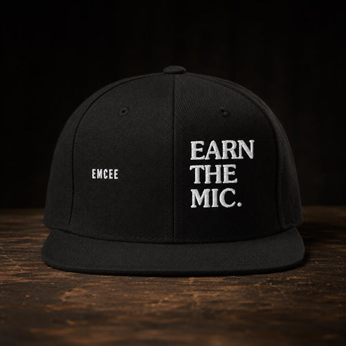 Emcee Snapback Hat | Earn The Mic Embroidered Cap | MC Rapper Gift | Old School Hip Hop Streetwear | Gift for Lyricists and Freestylers