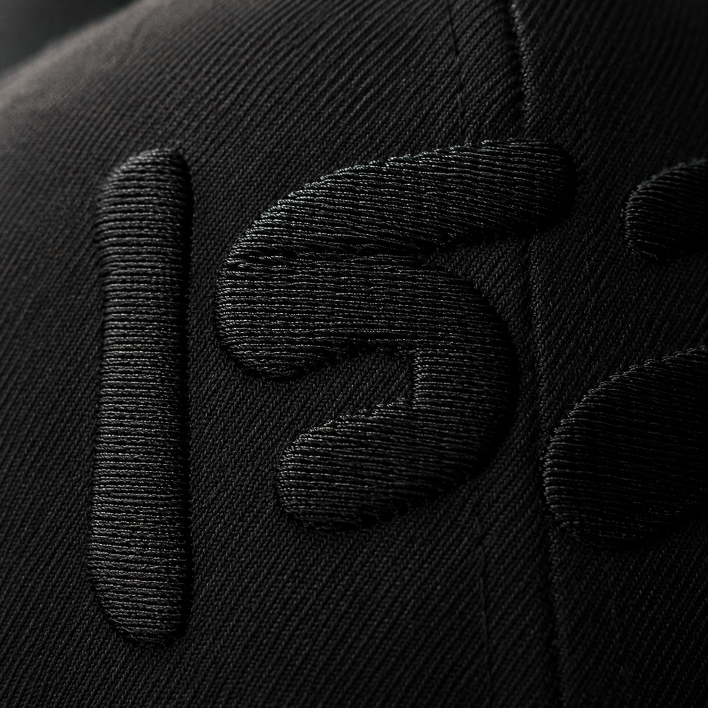 Macro close-up of the tonal black 1520 embroidery
