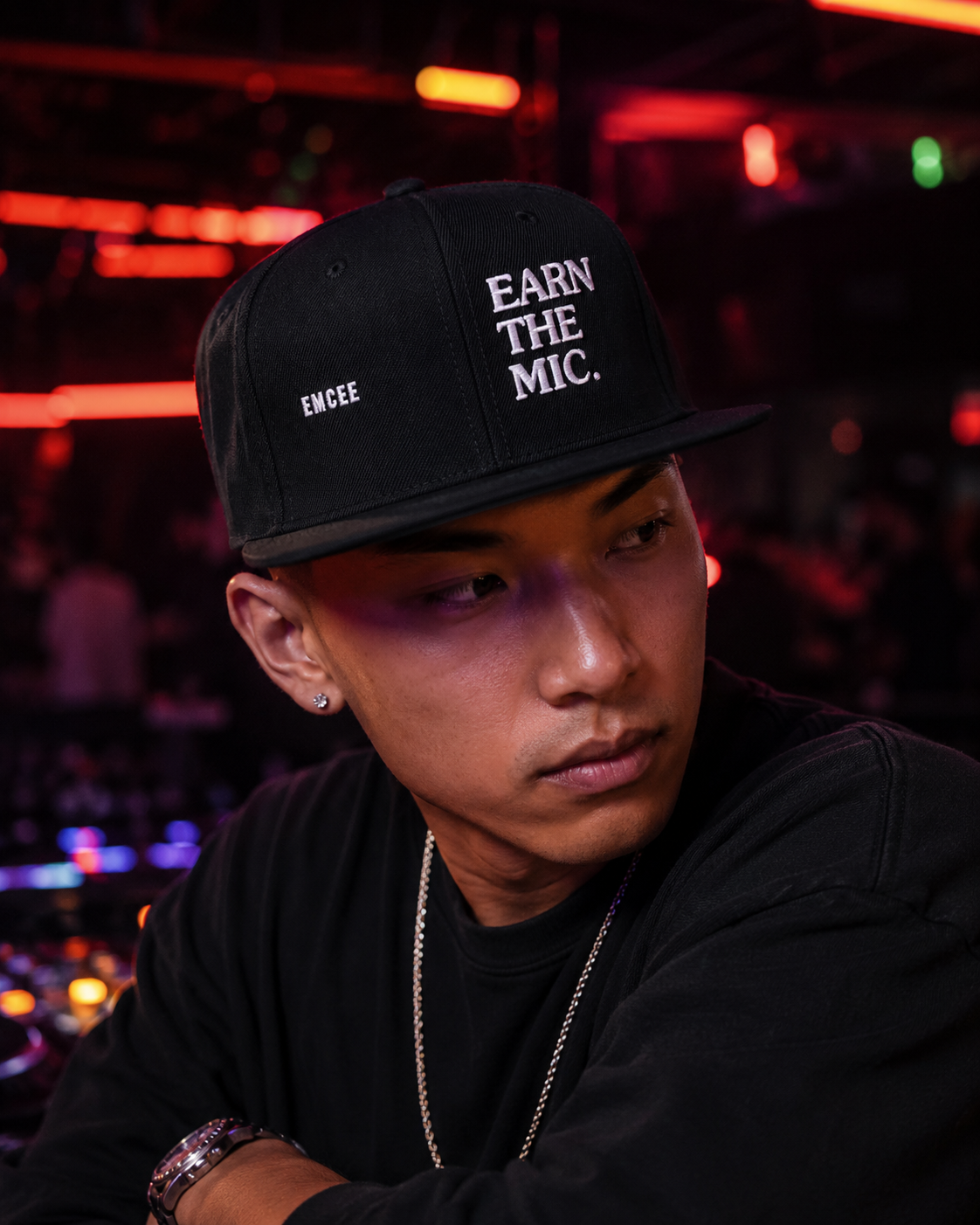Emcee Hat | Earn The Mic Embroidered Cap | MC Rapper Gift | Old School Hip Hop Streetwear | Gift for Lyricists and Freestylers