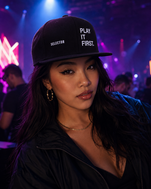 Selector Hat | Play It First Embroidered DJ Cap | Sound System Culture | Old School Hip Hop Streetwear | Gift for DJs