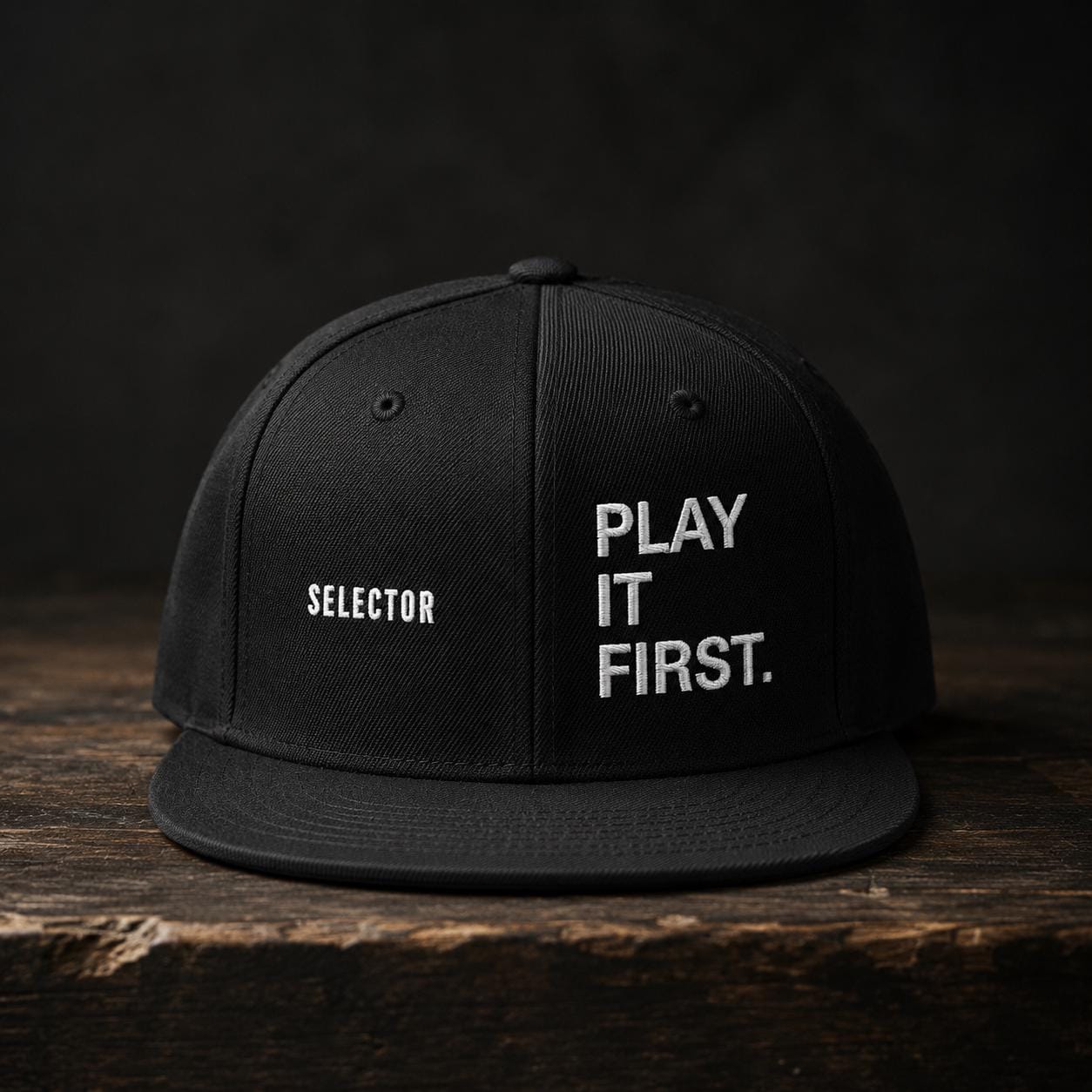 Selector Snapback Hat | Play It First Embroidered DJ Cap | Sound System Culture | Old School Hip Hop Streetwear | Gift for DJs