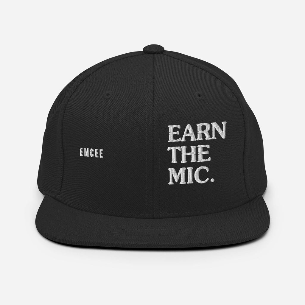 Emcee Snapback Hat | Earn The Mic Embroidered Cap | MC Rapper Gift | Old School Hip Hop Streetwear | Gift for Lyricists and Freestylers