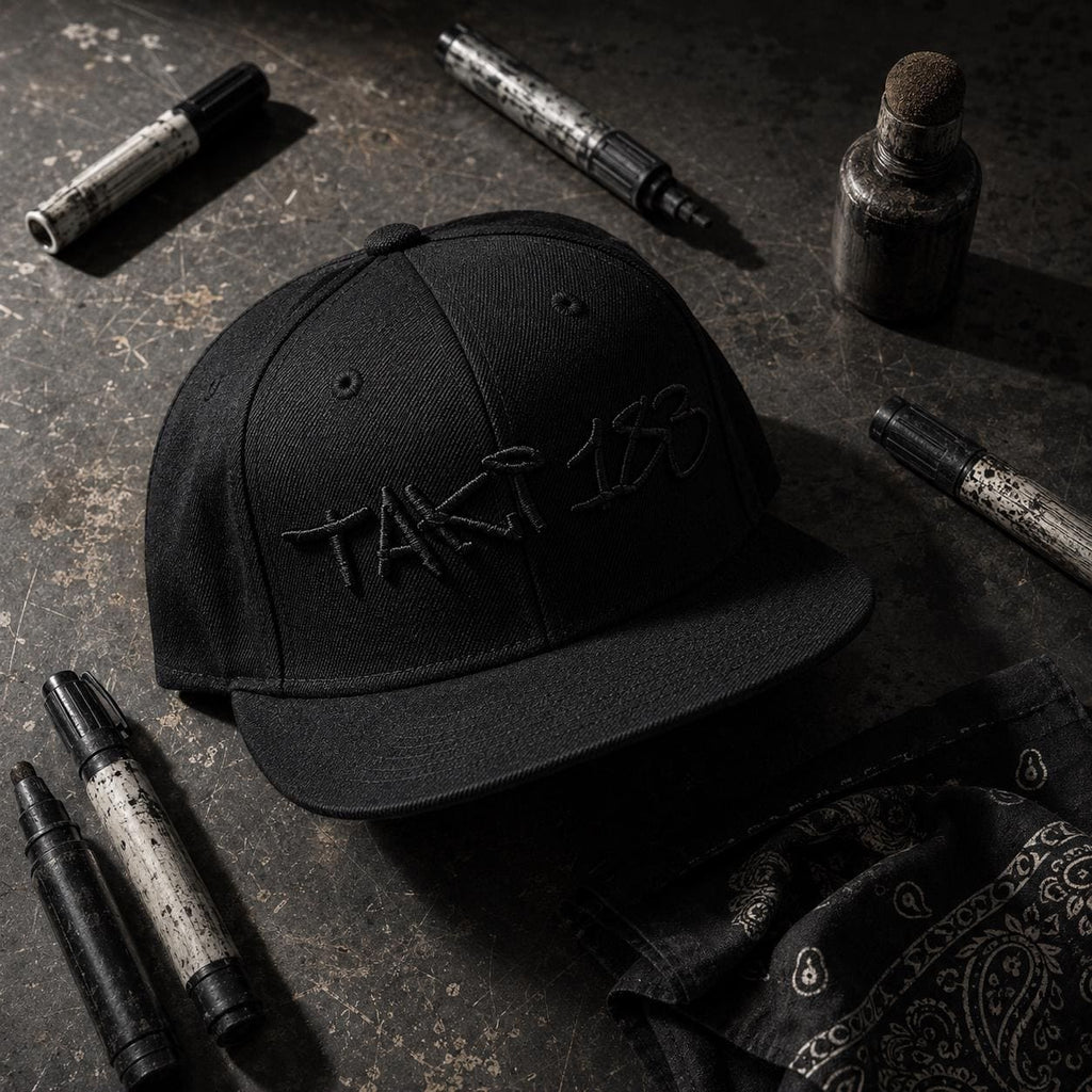 TAKI 183 Graffiti Snapback Hat | NYC Street Art Embroidered Cap | Blackout Tonal Black on Black | Old School Hip Hop | Gift for Writers