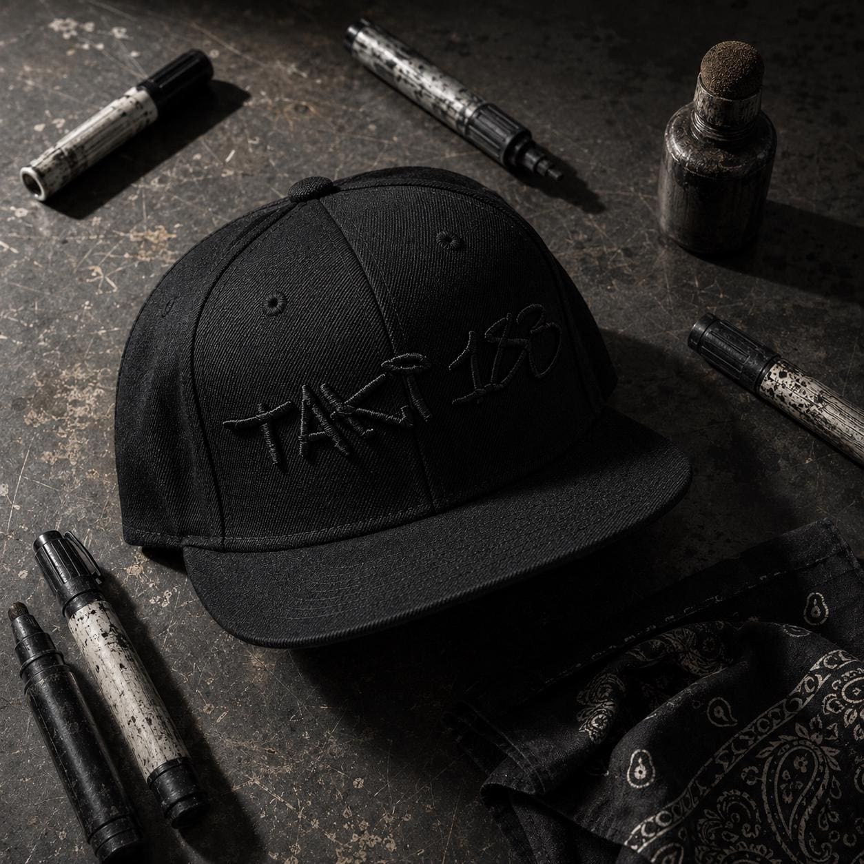 TAKI 183 Graffiti Snapback Hat | NYC Street Art Embroidered Cap | Blackout Tonal Black on Black | Old School Hip Hop | Gift for Writers