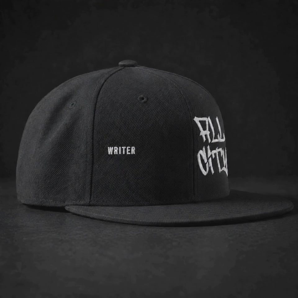 Graffiti Hat | Embroidered Snapback Cap | All City Handstyle | Street Art Gift for Him | Black Flat Brim | BX Originals